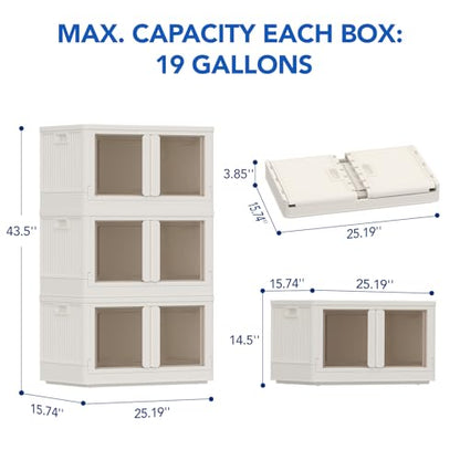 FLEXIMOUNTS 228 QT Stackable Plastic Storage Bins With Lids, Milky White - color: Milky White, size: 76 Qt-3 Pack