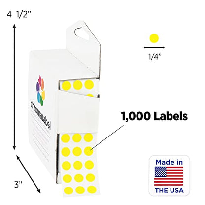 ChromaLabel Yellow Dot Stickers, 1/4 Inch, 1000/Box - color: Yellow, size: 1/4"
