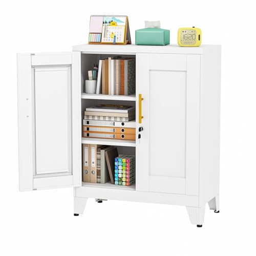 pozdeg 35.43" Metal Storage Cabinet with Lock, Lockable Office File Locker - color: White, size: 13.78"D x 27.56"W x 35.43"H