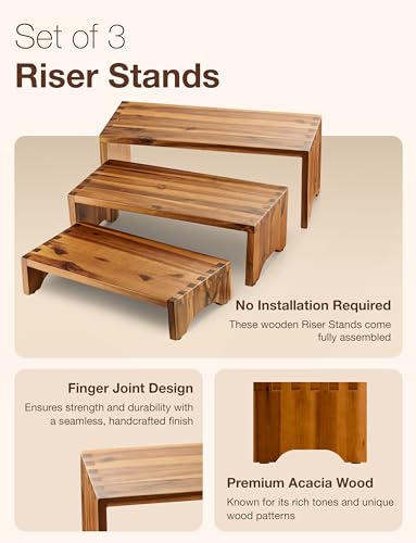 Tidita Wooden 3 Tier Cupcake Stand, Riser Display Stand with Non-Slip Pads - color: Acacia