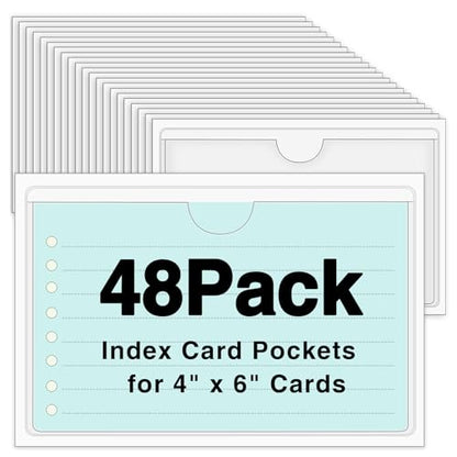 48 Pack Adhesive Index Card Holders, Clear 4 x 6 Label Pockets - size: 48 Pack 4 x 6 Inches