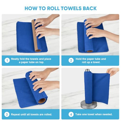AIDEA Microfiber Cleaning Cloth Roll-75PK,Paper Towels 11.5×11.5",Dark Blue - color: Dark Blue
