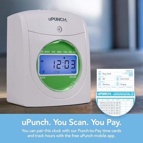 uPunch HN1500 Starter Time Clock Bundle for Small Business: Employee Punch Clock System with 100 Time Cards, Card Rack, and Ribbon - style: HN1500