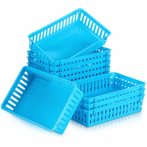 Wenqik Set of 12 Small Plastic Baskets for Organizing, Blue - color: Blue