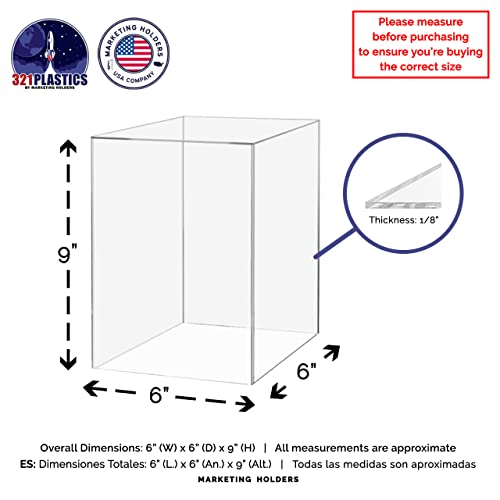 Acrylic Display Case for Collectibles 6" x 6" x 9" No Assembly Box for Figures Dolls Toys Memorabilia Dust Cover No Base 1 Side Open by Marketing Holders - size: 6"w x 9"h