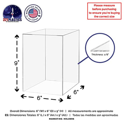 Acrylic Display Case for Collectibles 6" x 6" x 9" No Assembly Box for Figures Dolls Toys Memorabilia Dust Cover No Base 1 Side Open by Marketing Holders - size: 6"w x 9"h
