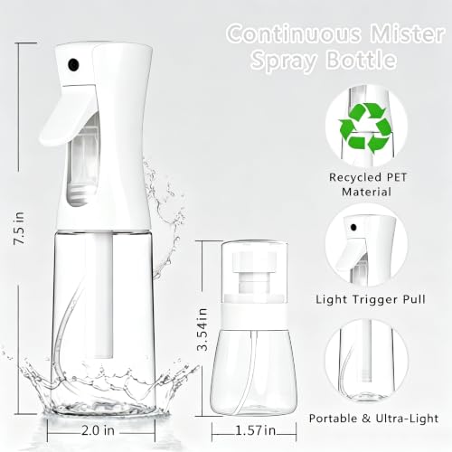 3 Pack Spray Bottles, 2-Pack Continuous Spray Bottles,Fine Water Mist Spray Bottles for Hair 6.8 OZ (200 ML) and 1oz 30ml Travel Spray Bottle Mister for Cleaning,Hairstyling,Plants,Barbers,White Black - color: White Black