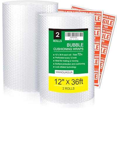 wanguagua Bubble Packing Moving Wrap, 12 Inch x 72 ft Total, 2 Pack - size: 12in. x 36ft. / 2 Rolls
