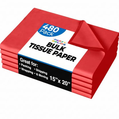 Party Solids Red Tissue Paper for Gift Bags 15" X 20" 480 Sheets - color: Red, size: 15" X 20"