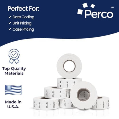 Perco 2 Line Sell BY Labels - 24,000 Blank Date Gun Labels for Perco 2 Line Date Guns - 32 Rolls, 4 Sleeves - Made in USA - size: 4 Sleeves, style: SELL BY