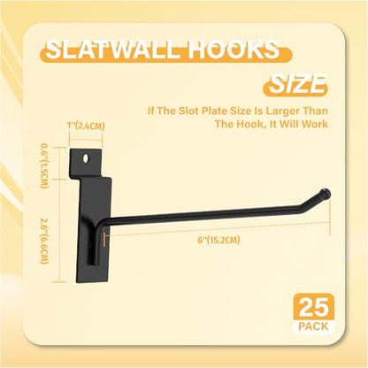 6 Inch Black Slatwall Hooks, 25PC - size: 6 Inch