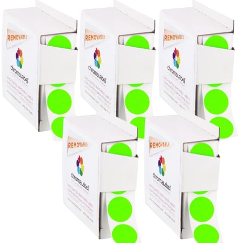 ChromaLabel 3/4" Fluorescent Green Removable Stickers, 1000/Box Case of 5 - color: Fluorescent Green, size: 3/4" Pack of 5