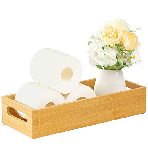 VITVITI Toilet Tray for Bathroom, Bamboo Toilets Paper Storage with Handles, Toilet Paper Tray Holder Organizer Basket for Top Tank/Kitchen Counter Natural,14.9x5.9 Inch - color: Bamboo