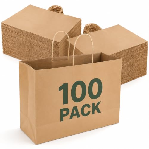 GSSUSA Brown Paper Bags with Handles, Large Gift Bags 16x6x12, 100 Pack - color: Brown, size: 1 Count (Pack of 100)
