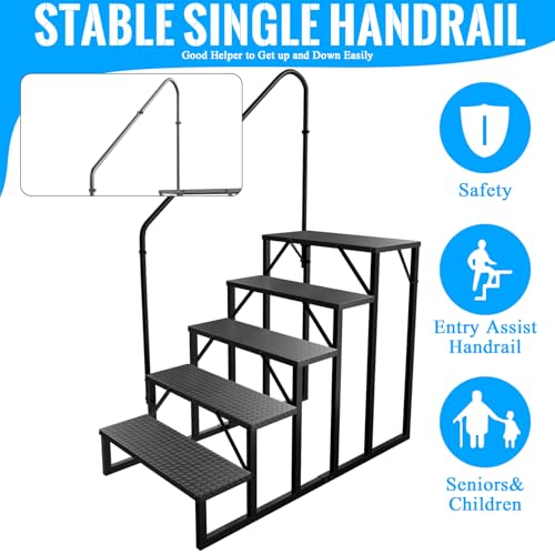 RV Stairs 5 Step, RV Steps Anti-Slip, Hot Tub Steps with Handrail, 660 lbs Hot Tub Steps Step Ladder for 5th Wheel RV, Mobile Home Stairs, REL-0402 - size: 5 Step
