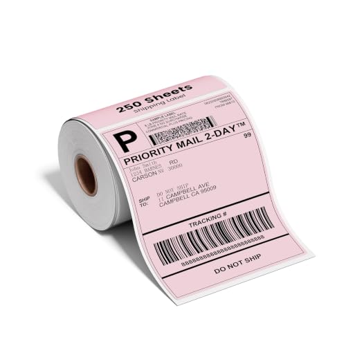 Phomemo Pink 4x6 Thermal Label, Shipping Labels Pack of 250 4x6 Roll Labels, Compatible with Phomemo, Zebra, Rollo, Jadens and Other Thermal Printers - color: Pink
