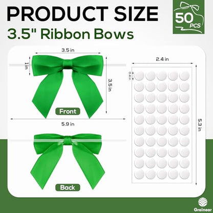 50 Pcs Emerald Green Satin Ribbon Bows, 3.5" x 3.5", with Twist Ties - color: Emerald Green