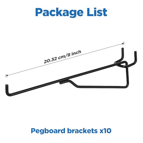 10 Pcs Pegboard Shelf Brackets Set,1/4 Black Metal Utility Hook Pegs