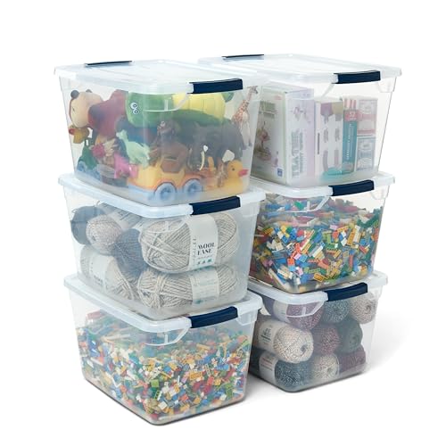 Rubbermaid Cleverstore Clear 32 Qt, 6 Pack Stackable Plastic Storage Bins with Lids, Great for Closet and Laundry Storage, Organizing in the Home - size: 32 Qt – 6 Pack