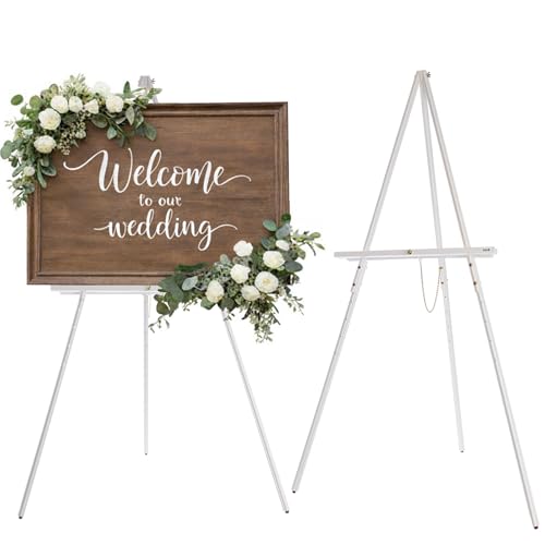 DJAR 63" Wooden Easel Stand for Sign, Adjustable Height, White - color: White, size: 1pc