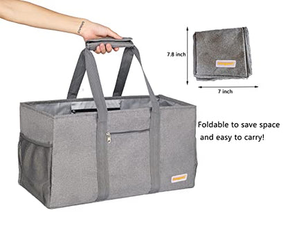 Extra Large Utility Tote Bag - Reusable Grocery Bags Foldable Heavy Duty - color: Grey, size: 2-pack