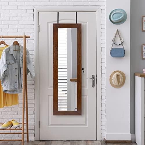 SRIWATANA Dark Brown Jewelry Cabinet with Full Length Mirror, Solid Wood - color: dark brown