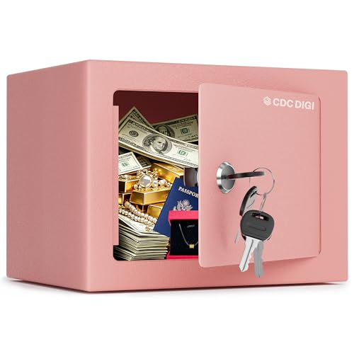 CDC DIGI Safe Box, Steel Security Safe Lock Box with Key Lock, Safe Box for Home, Office, Money, Jewelry, Documents and Valuables, 0.23 Cubic Feet, 9.06" W x 6.69" D x 6.69"H（Pink） - color: Pink