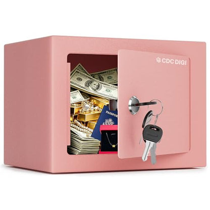 CDC DIGI Safe Box, Steel Security Safe Lock Box with Key Lock, Safe Box for Home, Office, Money, Jewelry, Documents and Valuables, 0.23 Cubic Feet, 9.06" W x 6.69" D x 6.69"H（Pink） - color: Pink