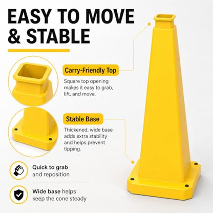 BESEA 3 Pack 28 Inch Yellow Traffic Cones with Weighted Base - color: Yellow, size: 28INCH