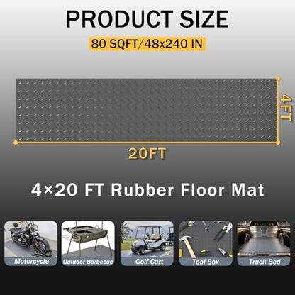 StellarStar 4x20 FT Garage Floor Mat, 2.8mm Thickened PVC Diamond Plate - color: Gray, size: 4x20 FT