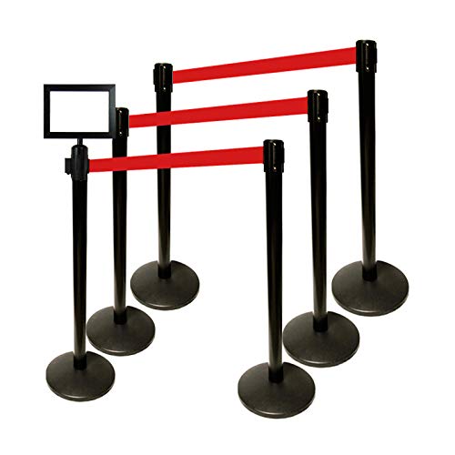 40" HT Retractable Belt Queue Safety Stanchions Barrier Combo Set (6 Posts Red Belt+SFrame+WBracket) - color: 6 Posts Red Belt+sframe+wbracket