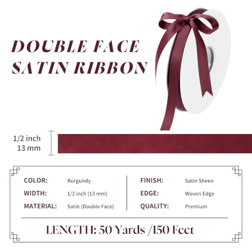 MAYREEL 1/2 inch Burgundy Double Faced Satin Ribbon 50 Yards - color: Burgundy, size: 1/2 Inch