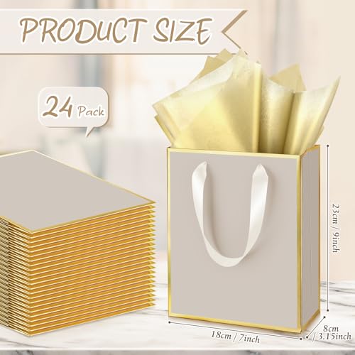 Yeaqee 24 Pack Metallic Paper Gift Bags, Champagne, Gold - color: Champagne, Gold