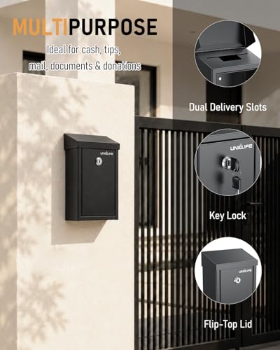 Uniclife Black Metal Donation Box, Wall Mounted Mailbox for Outside - color: Black, size: Key Lock