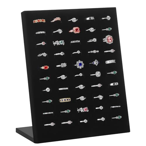 KUKUVR Velvet L-Shaped 50 Slots Ring Earring Holder Display Stand (Black) - color: Black