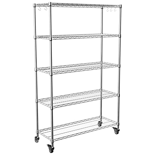 Storage Shelves,Shelf Adjustable Wire Shelving Unit,Sturdy Steel Metal Shelves Heavy Duty Shelving Units and Storage with Casters for Garage,Living Room,Bathroom, 36L X 14W X 59H .5Tier Chrome - color: Chrome, size: L36"--5-Shelf