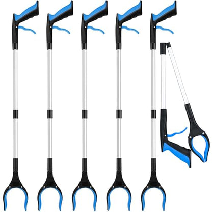 6-Pack 32" Grabber Reacher Tool, 360° Rotating Head, Wide Jaw, Foldable Reacher Grabber Pickup Tool,Anti-Slip Rotating, 4" Wide Claw Opening Grabbers for Seniors (Blue)