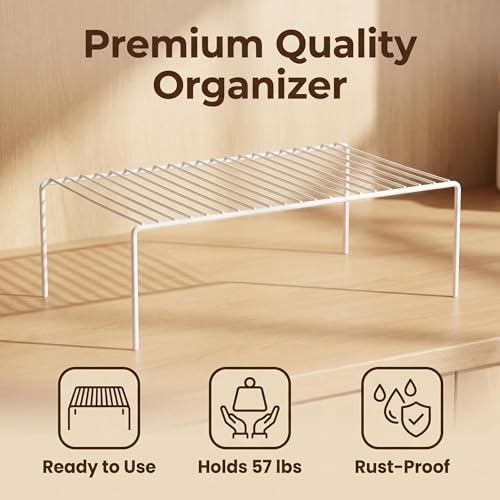 iPEGTOP Large (15.7 x 9.4 Inch) Kitchen Freezer Cabinet Storage Shelf, Set of 4 Rustproof Metal Wire Shelves Spice Shelf Rack Cupboard Organizer for Fridge Pantries Countertops Utensils, White - color: White(set of 4)