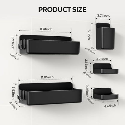 Nieifi Adhesive Shower Shelves, Black, 5 Pieces - color: Black, size: 5 pieces