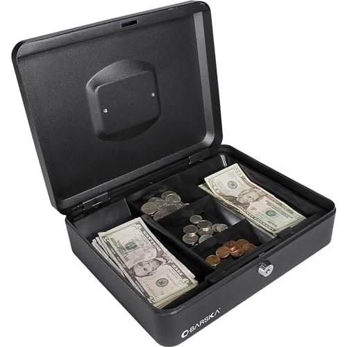 BARSKA 12-Inch Cash Box with Key Lock , Black - size: 12 Inch, style: Key Lock
