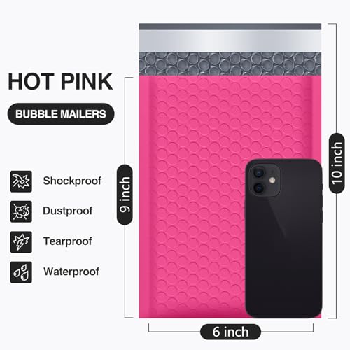 UCGOU Bubble Mailers 6x10" Usable Size 6x9" Padded Mailers Hot Pink 50 Pack - color: Hot Pink, size: 6x10" 50PC