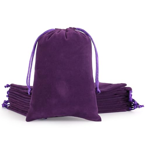 Tapleap 12Pcs Small Drawstring Gift Bags, 5x7” Purple Velvet Pouch - color: Purple, size: 5x7in