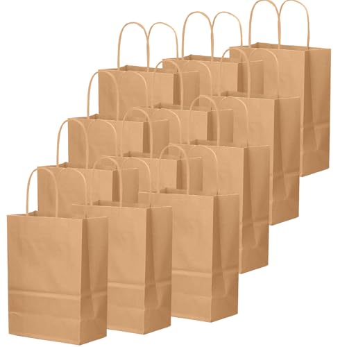 qiqee 100-Pcs Medium Size Paper Gift Bags with Handles Bulk 7.6"x4.75"x10.5" Brown Gift Bags Multiple Uses - size: Medium - 100 Packs