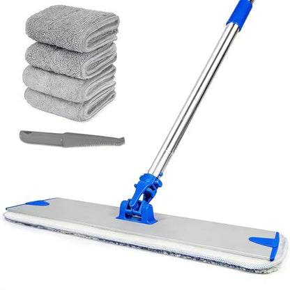 18 in Microfiber Flat Mop Cleaning System, Floor Mops with Stainless Steel Handle, Tangle-Free Mop Head, 4 Reusable Washable Dust Pads, Wet Mopping for Hardwood Tile Laminate