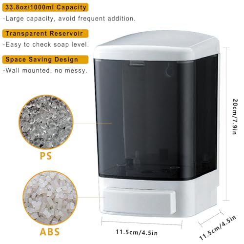Manual Soap Dispenser Wall Mounted, 33.8oz, Bathroom Kitchen Commercial - color: White&black