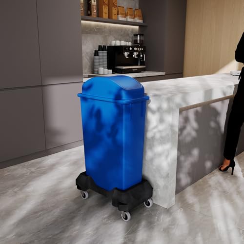 23-Gallon Blue Recycle Slim Trash Can with Swing Dome Lid and Dolly – Heavy-Duty Commercial Waste Bin with Mobile Dolly for Restaurants, Kitchens & Offices