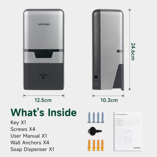 anydry Manual Liquid Soap Dispenser Wall Mount 27oz Large Capacity Silver - color: Silver
