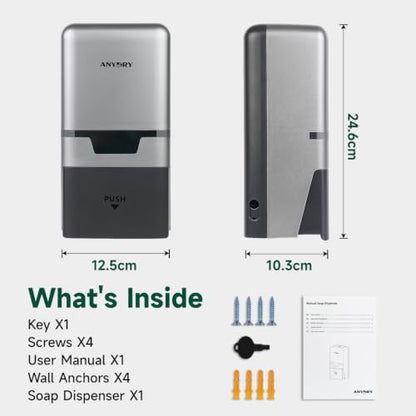 anydry Manual Liquid Soap Dispenser Wall Mount 27oz Large Capacity Silver - color: Silver