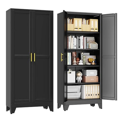 pozdeg 71" Black Steel Tall Garage Storage Cabinet - color: Black, size: 14.33"D x 28.74"W x 71"H