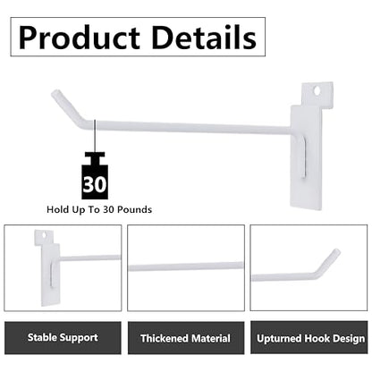 8'' Slatwall Hooks, White, 25 Count Slat Board Display Hooks - color: White, size: 8 Inch